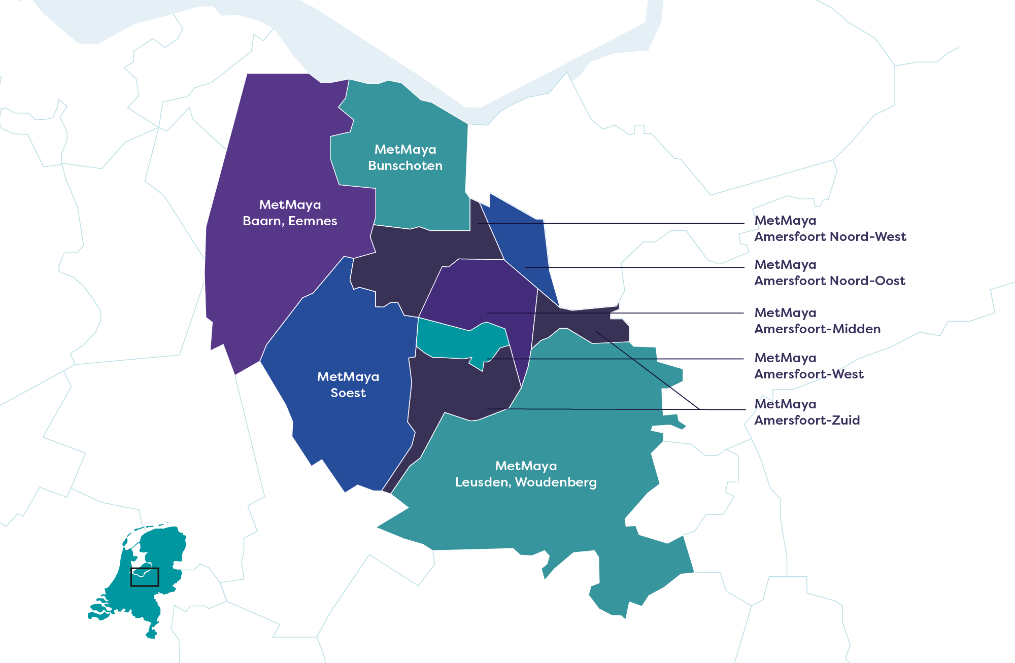 MetMaya organisaties gebiedskaart 2026 wit